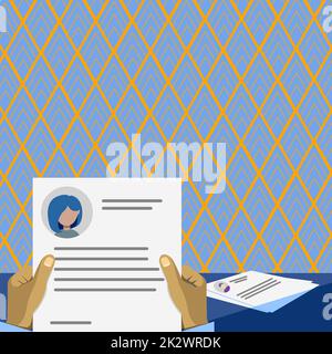 Hands Holding Resume Showing New Career Opportunities Open. Curriculum Vitae Carried Palms For Job Search And Promotions. Stock Photo