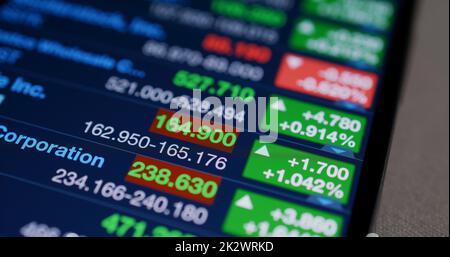 Digital tablet computer showing the stock market data Stock Photo
