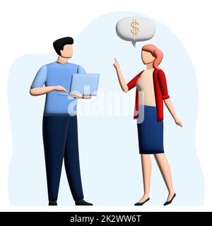 3D business concept, man and woman are negotiating Stock Photo