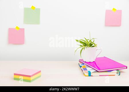 Tidy Workspace Setup, Writing Desk Tools Equipment, Smart Office Arrangement, Study Table, Taking Notes, Fresh Room Designs, Organized Tabletop, Recycling Materials Stock Photo