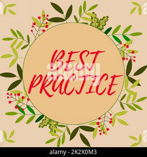 Text showing inspiration Best Practice. Business showcase Method Systematic Touchstone Guidelines Framework Ethic Frame Decorated With Colorful Flowers And Foliage Arranged Harmoniously. Stock Photo