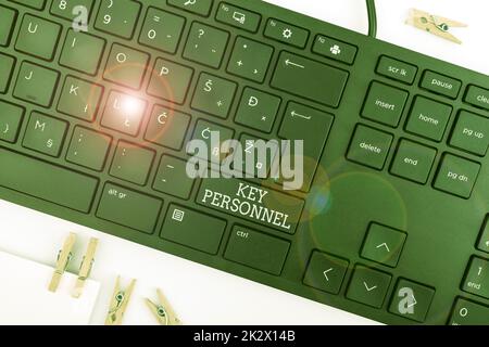 Text showing inspiration Key Personnel. Business idea Program Directors Principal Investigator Project Executives Computer Keyboard And Symbol.Information Medium For Communication. Stock Photo