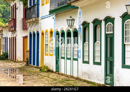 Streets with colorful colonial-style houses in the historic city of Paraty Stock Photo