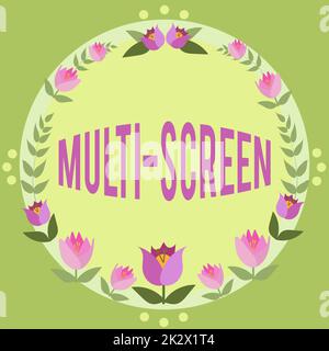 Conceptual display Multi Screen. Business approach Having or involving several screen especially in a cinema Frame Decorated With Colorful Flowers And Foliage Arranged Harmoniously. Stock Photo