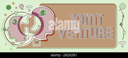 Text sign showing Joint Venture. Business idea Collaboration Arrangement Parties Partnership Team Multiple Heads Conttected Showing World Globe New Technology Ideas. Stock Photo