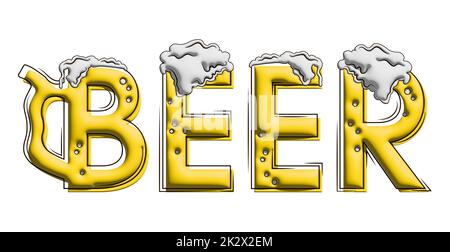 Text stylized as a beer drink, splashes and drops. Stylish design for a brand, label or advertisement Stock Photo