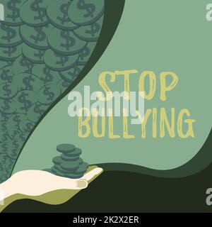 Handwriting text Stop Bullying. Business idea Fight and Eliminate this Aggressive Unacceptable Behavior Palm Carrying Money For Mortgage Plans For Home And Office. Stock Photo