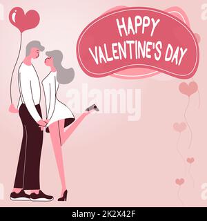Conceptual caption HAPPY VALENTINES DAY. Word for Day of lovers to express their feelings Couple holding hands represent romantic pair expressing love. Stock Photo