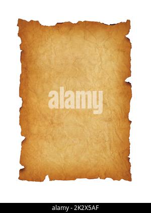 Old mediaeval paper sheet. Parchment scroll isolated on white Stock Photo