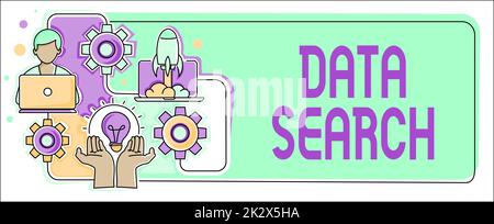 Conceptual display Data Search. Concept meaning gathers and reports information contains specified terms Hands Holding Lamp Rocket With Businessman Presenting New Ideas Startups Stock Photo