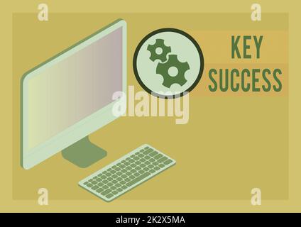 Conceptual caption Key Success. Concept meaning generally three to five areas that company may focus on Monitor with keyboard symbolizing online connection between colleagues. Stock Photo