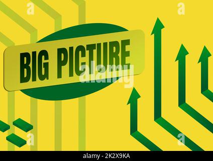 Text sign showing Big Picture. Business approach most important facts about certain situation and its effects Arrow system pointing upwards symbolizing successful project completion. Stock Photo