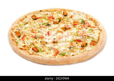 Fresh italian classic original pizza isolated on white background. Stock Photo