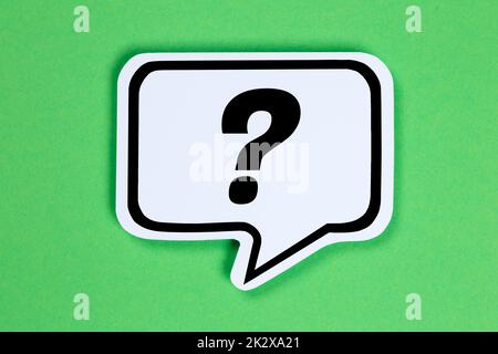 Question mark asking questions ask help problem information support speech bubble communication concept talking saying Stock Photo