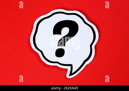 Question mark asking questions ask help problem information support speech bubble communication concept talking saying Stock Photo