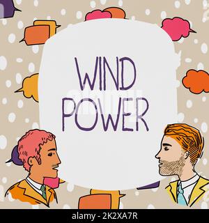 Text caption presenting Wind Power. Business showcase use of air flowto provide mechanical power to turn generators Team Members Looking At Whiteboard Brainstorming New Solutions. Stock Photo