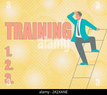 Writing displaying text Training. Word for An activity occurred when starting a new job project or work Gentleman In Suit Standing Ladder Searching Latest Plan Ideas. Stock Photo