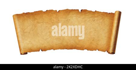 Old paper horizontal banner. Parchment scroll isolated on white Stock Photo