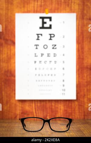 Eyes test chart with eyeglasses Stock Photo