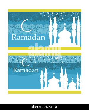 Ramadan background - mosque silhouette vector set card Stock Photo