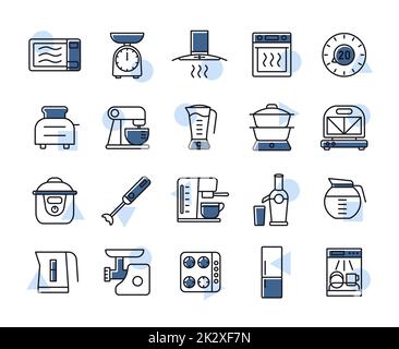 Kitchen appliances electronic equipment icon set Stock Photo