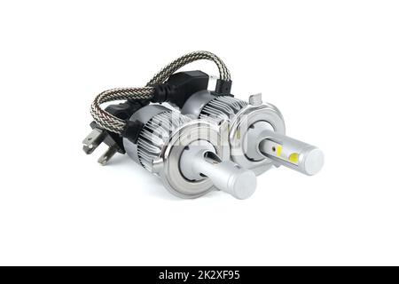 Vehicles H4 LED headlight bulbs isolated on white Stock Photo