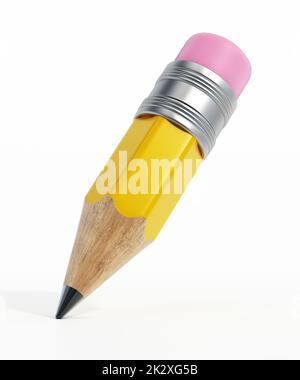 Short wooden pencil with eraser isolated on white background. 3D illustration Stock Photo