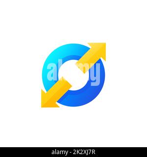 arrows pointed in two directions and a circle Stock Vector