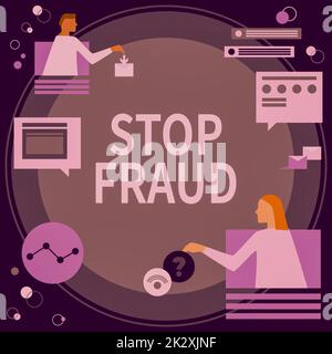 Inspiration showing sign Stop Fraud. Business idea campaign advices showing to watch out thier money transactions Colleagues Having Online Meeting Discussing Future Project Plans. Stock Photo