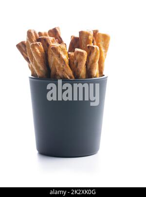 Salted pretzel sticks. Salted crackers isolated on white background. Stock Photo