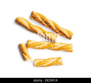 Salted pretzel sticks. Salted crackers isolated on white background. Stock Photo