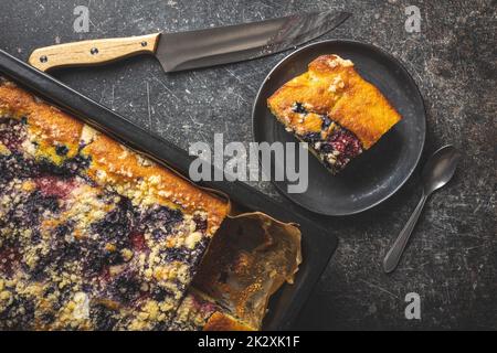 Homemade sponge cake with fruit. Sweet fruity pie. Stock Photo