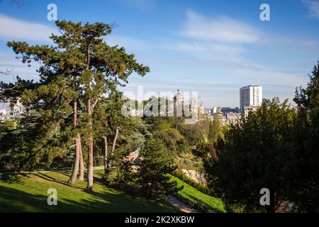 Buttes Chaumont park in Paris Stock Photo