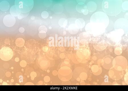 Abstract festive light brown gradient pink turquoise bokeh background texture with colorful circles and bokeh lights. Beautiful backdrop with space. Stock Photo