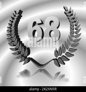 Number 68 with laurel wreath or honor wreath as a 3D-illustration, 3D-rendering Stock Photo