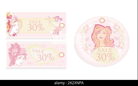 Price Tags With Fashion Girls vector set Stock Photo