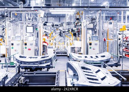 robots in a car plant Stock Photo