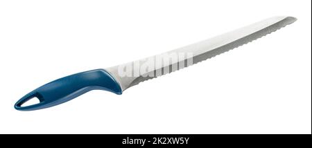 bread knife with plastic handle cutout on white Stock Photo