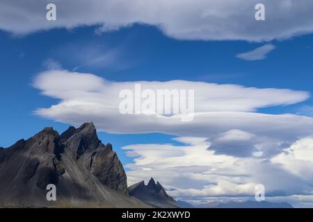 Spectacular UFO clouds in the sky over Iceland - Altocumulus Lenticularis. Stock Photo