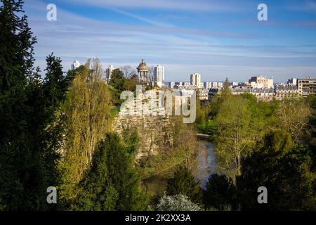 Buttes Chaumont park in Paris Stock Photo