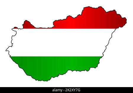 Hungary Map In Silhouette On Flag Stock Photo