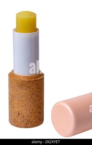 Lip gloss isolated. Close-up of a elegant luxurious opened tube