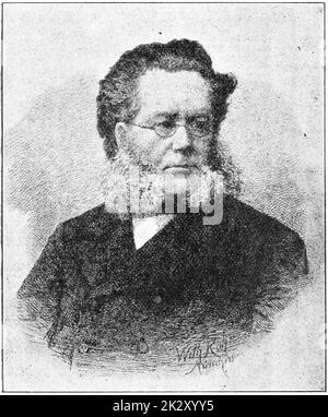 Portrait of Henrik Johan Ibsen - a Norwegian playwright and theatre director. Illustration of the 19th century. White background. Stock Photo