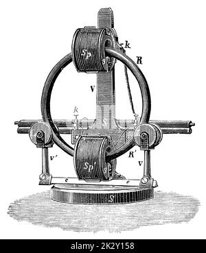 Gramme machine by a Belgian electrical engineer Zenobe Theophile Gramme. Illustration of the 19th century. Germany. White background. Stock Photo