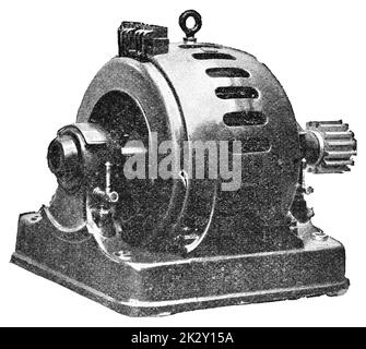 Industrial transformer. Illustration of the 19th century. Germany. White background. Stock Photo