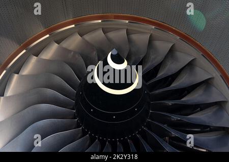 Detail of turbofan jet engine, close-up. Stock Photo