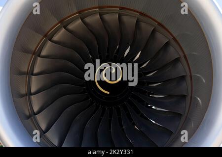 Detail of turbofan jet engine, close-up. Stock Photo