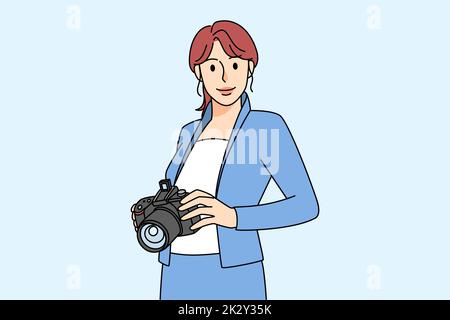 Smiling woman photographer with camera Stock Photo