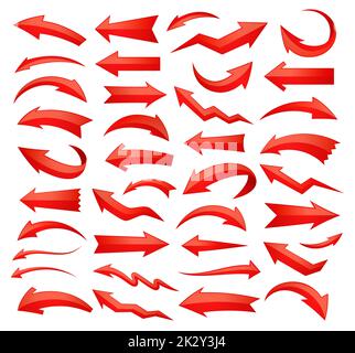 Red arrows set of icons or signs. Collection design elements for web design, mobile apps, interface. Vector illustration Stock Vector