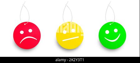 Red yellow and green handing tags. Right and wrong concept Stock Photo